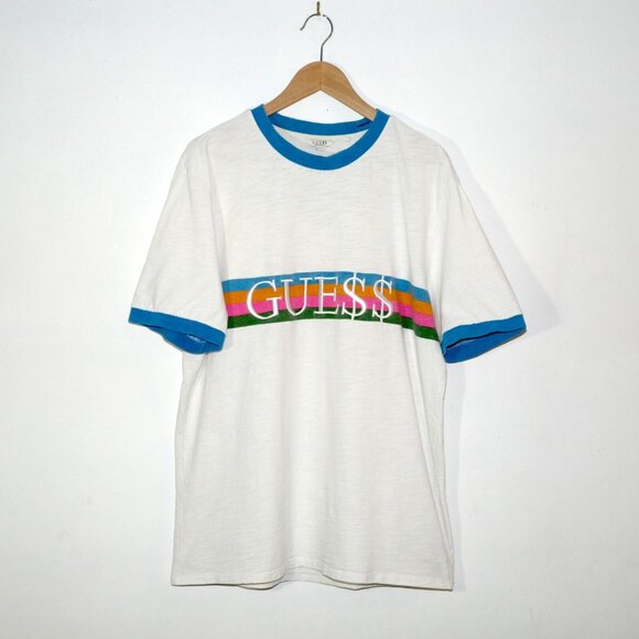 A$AP Rocky x GUESS GUE$$ Embroidered Logo T Shirt White Mens Large - Picture 1 of 7